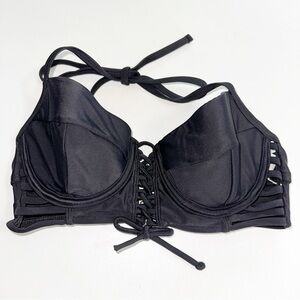 Black Lace-Up Women's Swim Top